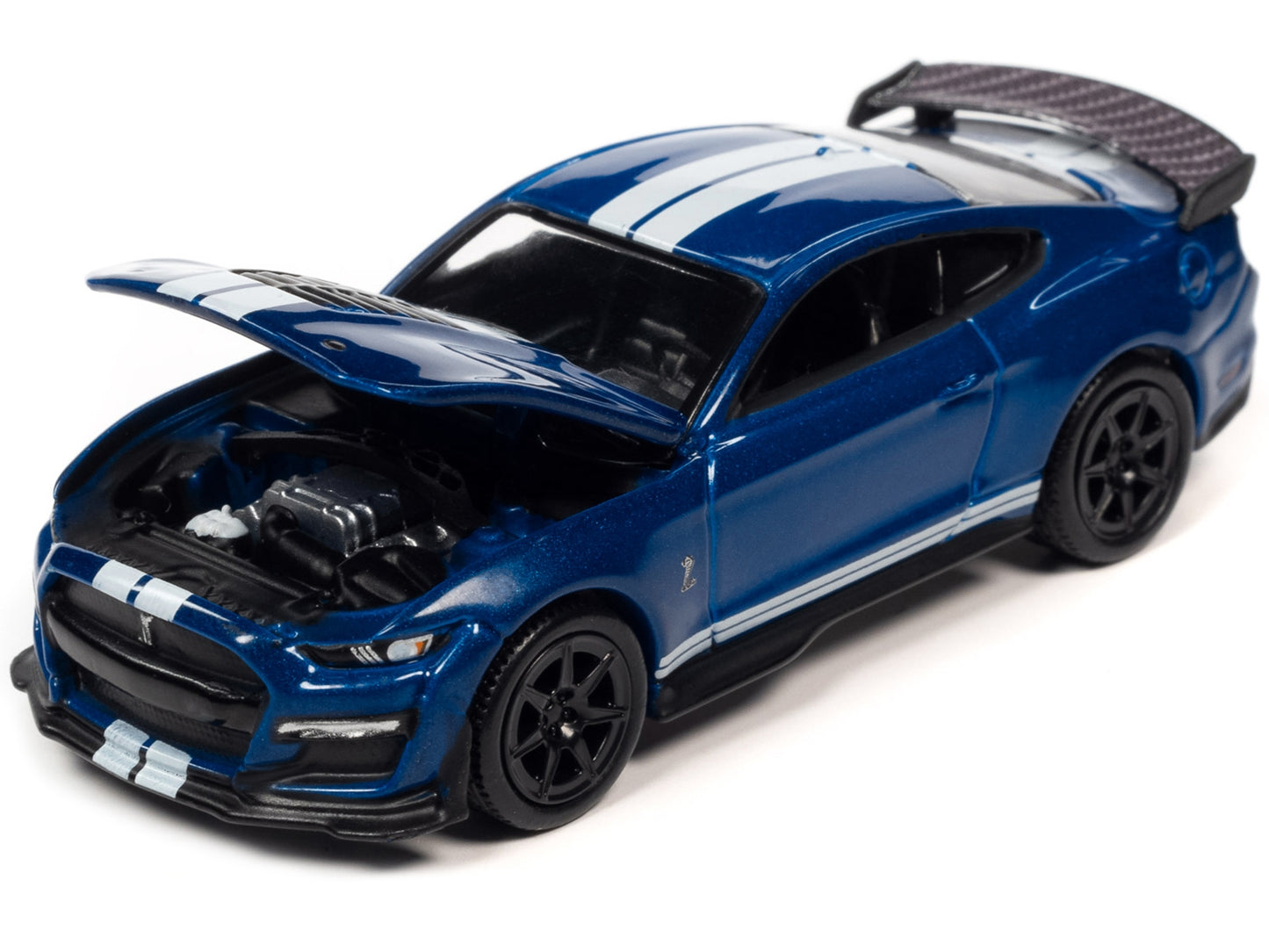 2021 Shelby GT500 Carbon Fiber Track Pack Velocity Blue with White Stripes "Modern Muscle" Limited Edition 1/64 Diecast Model Car by Auto World