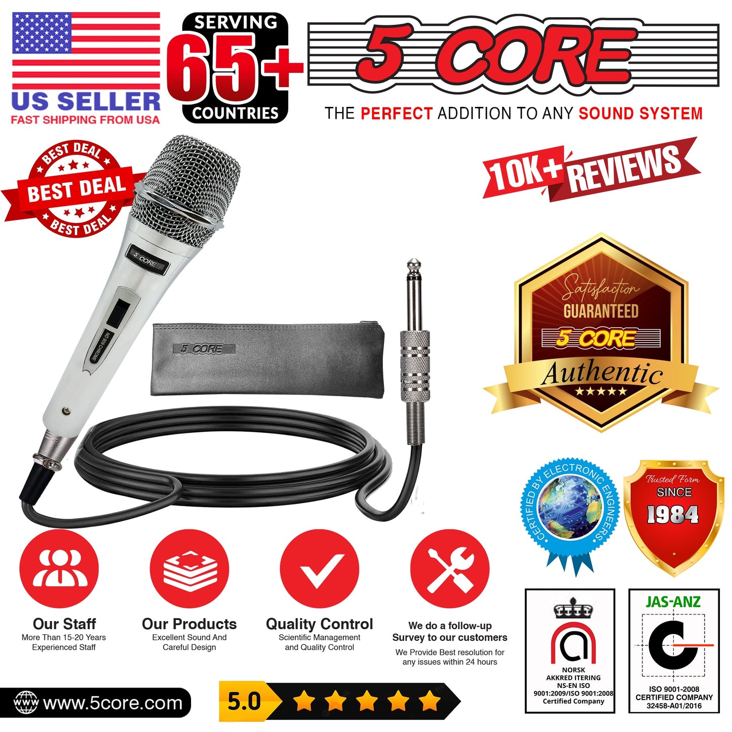 5 Core 4 Pieces Microphone Pro Microfono Dynamic Mic XLR Audio Cardiod Vocal Karaoke ND 909 CHROME 4PCS-13