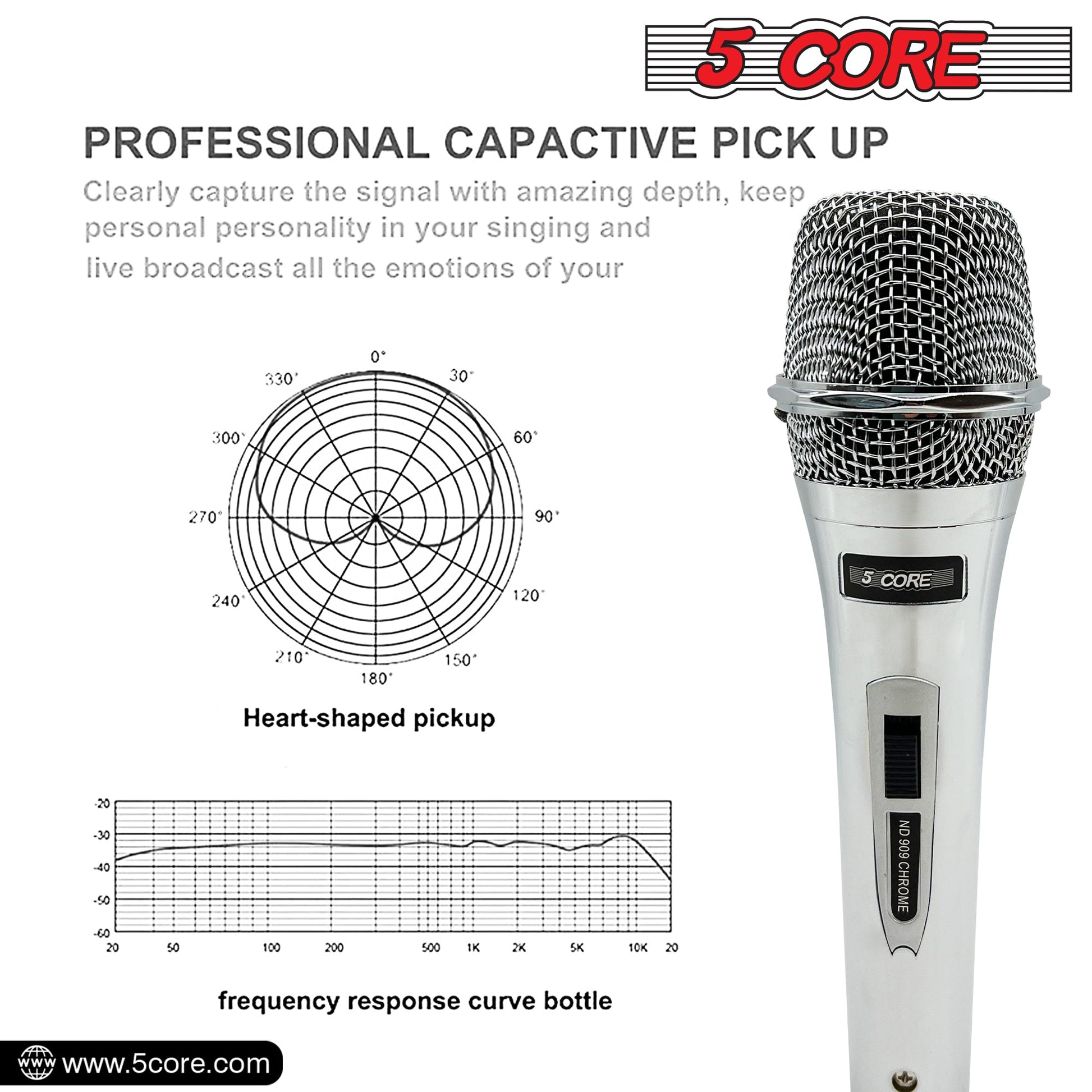 5 Core 4 Pieces Microphone Pro Microfono Dynamic Mic XLR Audio Cardiod Vocal Karaoke ND 909 CHROME 4PCS-2