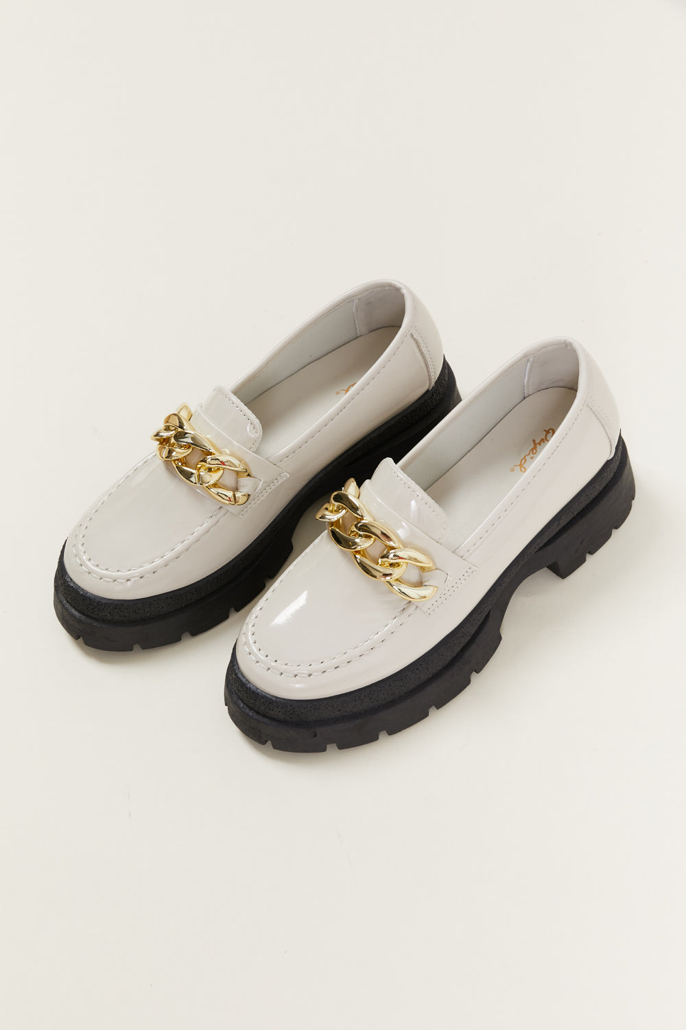 White Patent Leather Chunky Heel Loafers - American Smart