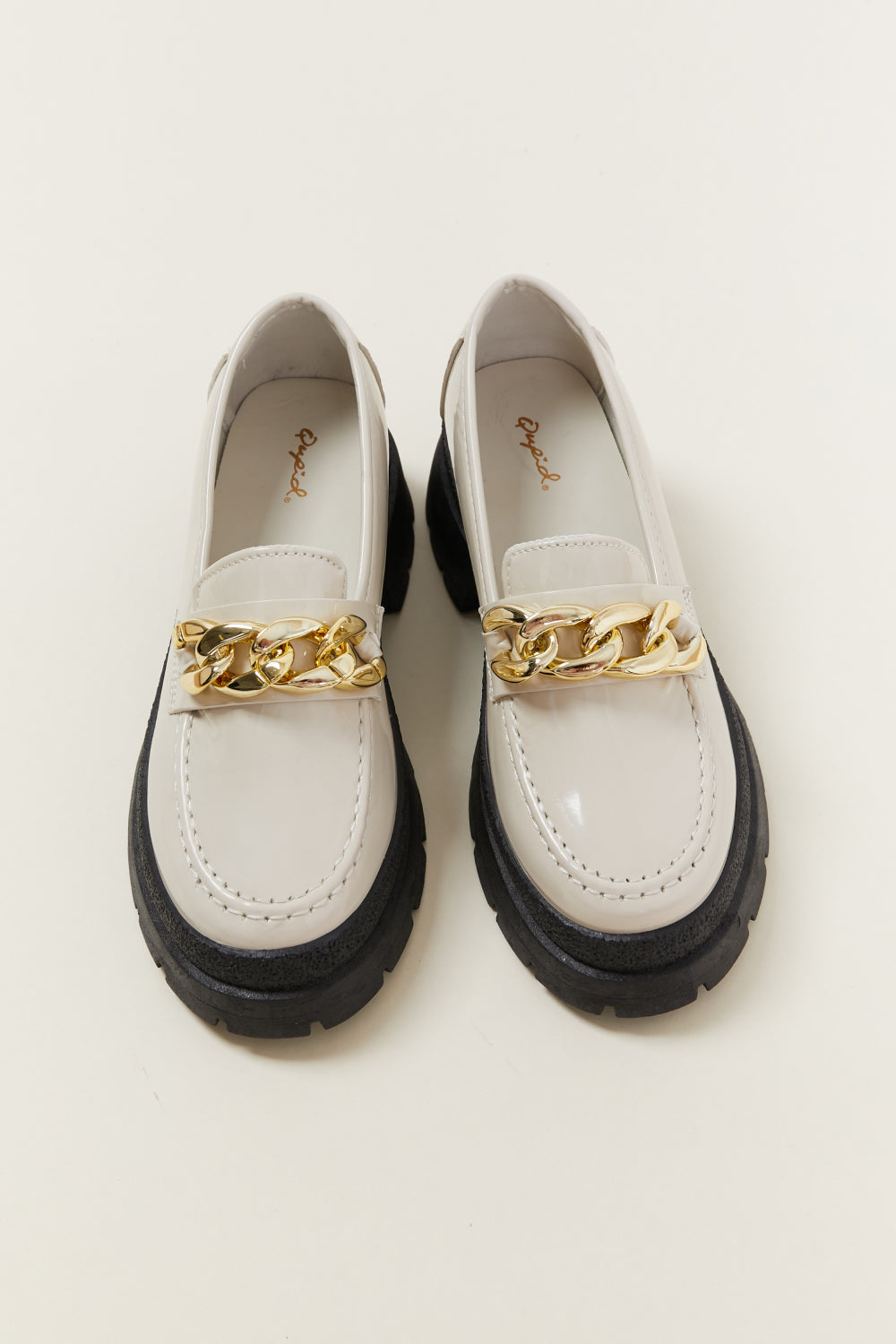 White Patent Leather Chunky Heel Loafers - American Smart