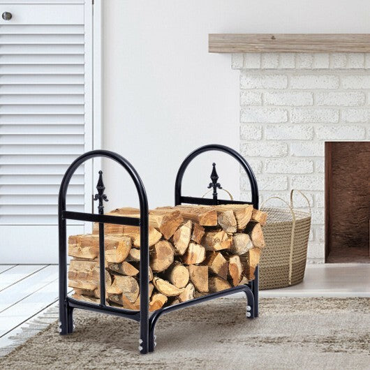 2 Feet Outdoor Heavy Duty Steel Firewood Storage Holder - Color: Black