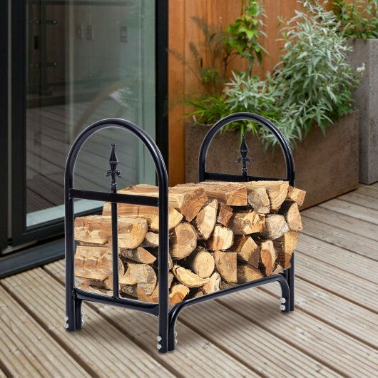 2 Feet Outdoor Heavy Duty Steel Firewood Storage Holder - Color: Black