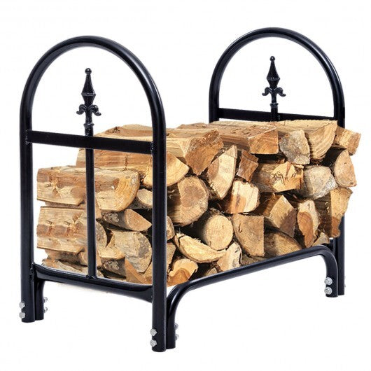 2 Feet Outdoor Heavy Duty Steel Firewood Storage Holder - Color: Black