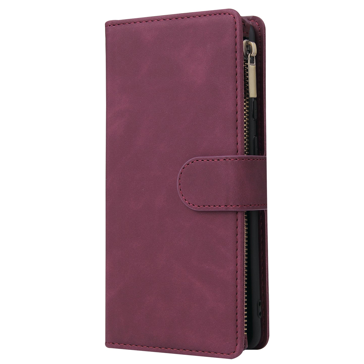 For Samsung NOTE 10 Lite Case Smartphone Shell Wallet Design Zipper Closure Overall Protection Cellphone Cover  5 wine red