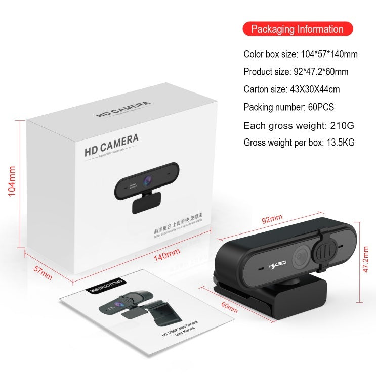 1080P HD Webcam with Mic Fast Autofocus Web Camera with Protective Cover HD 1080P