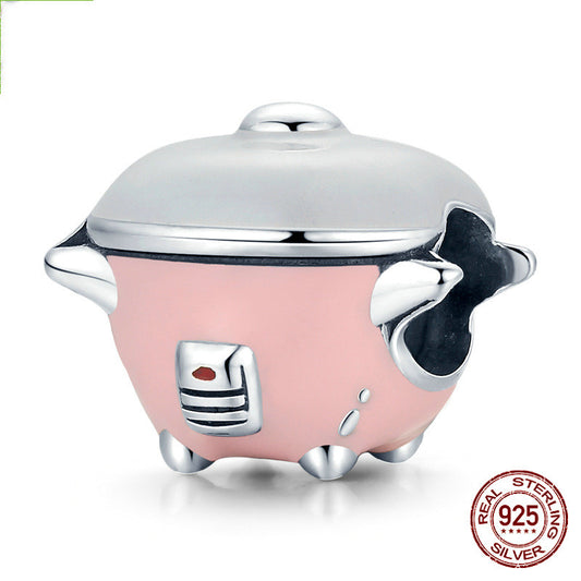 Color: Rice cooker - Mini Kitchenware Color Tv Series Diy Beaded Creative Drip Oven S925 Silver Bead Jewelry