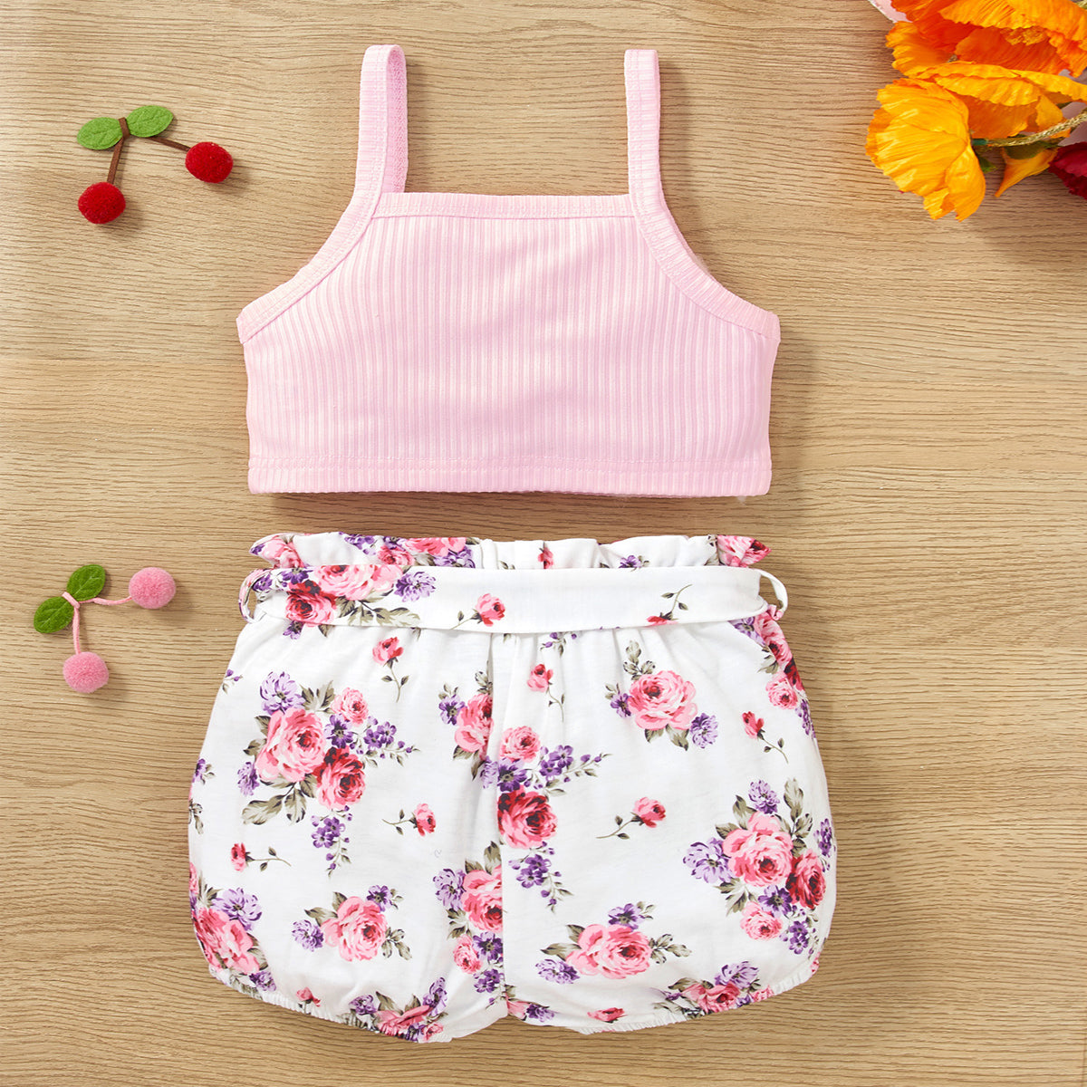 Decorative Button Tank and Floral Shorts Set