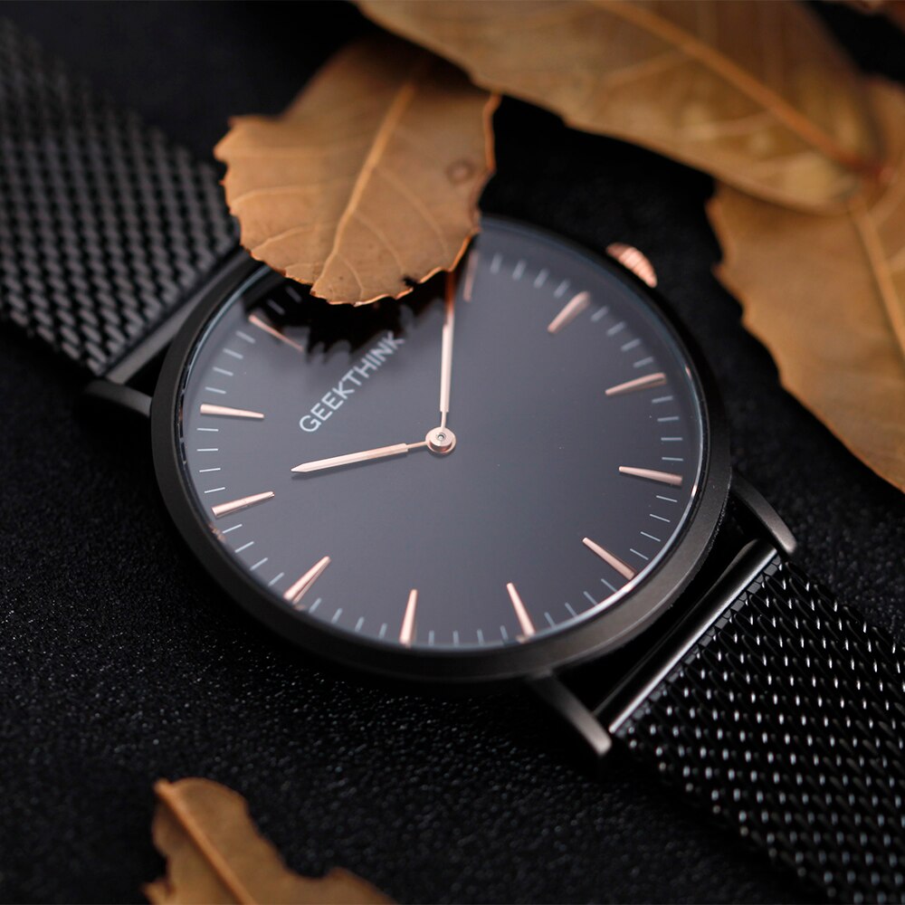 Top Luxury Brand Quartz watch men Black Casual Japan Movt stainless steel Mesh strap ultra thin clock male-51