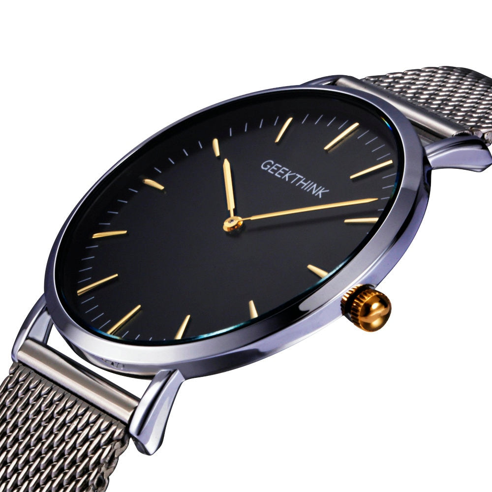 Top Luxury Brand Quartz watch men Black Casual Japan Movt stainless steel Mesh strap ultra thin clock male-54