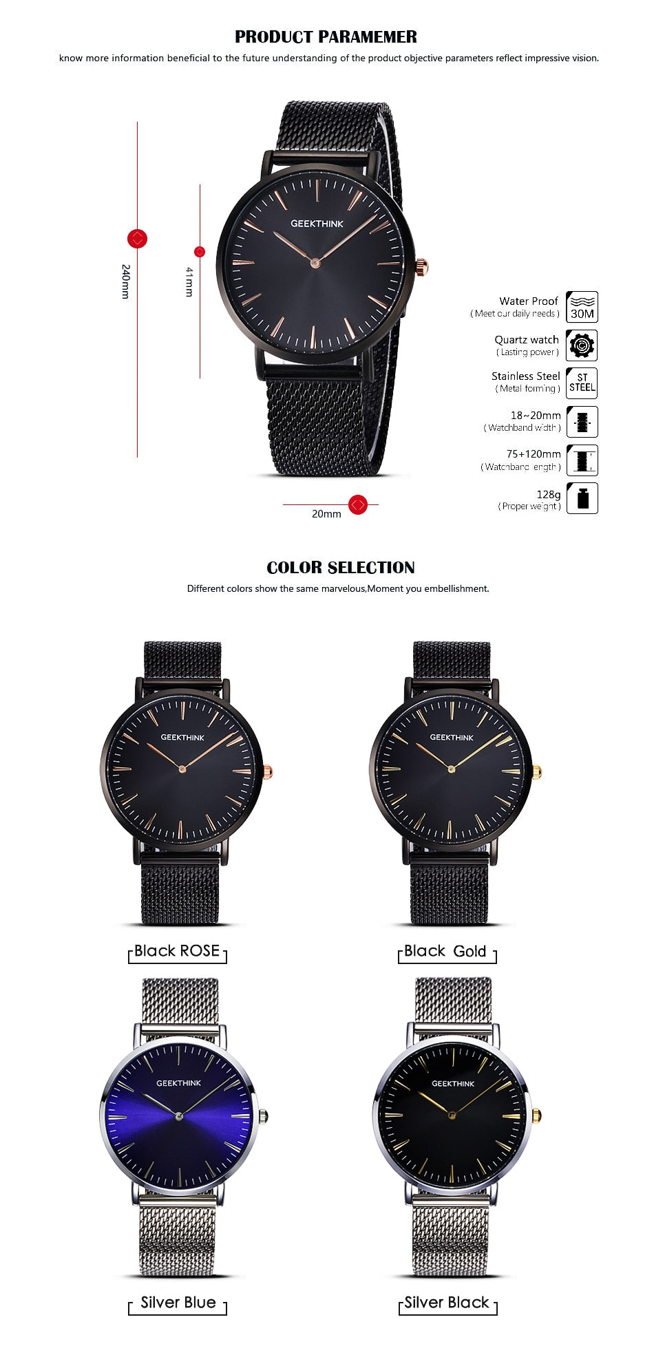 Top Luxury Brand Quartz watch men Black Casual Japan Movt stainless steel Mesh strap ultra thin clock male-31