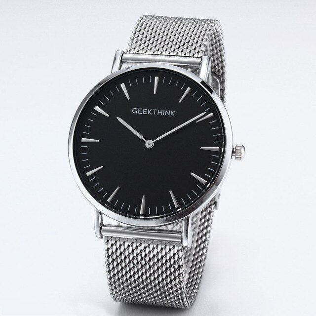 Top Luxury Brand Quartz watch men Black Casual Japan Movt stainless steel Mesh strap ultra thin clock male-0