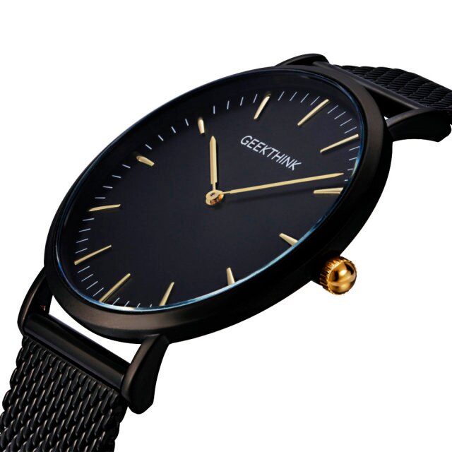 Top Luxury Brand Quartz watch men Black Casual Japan Movt stainless steel Mesh strap ultra thin clock male-18