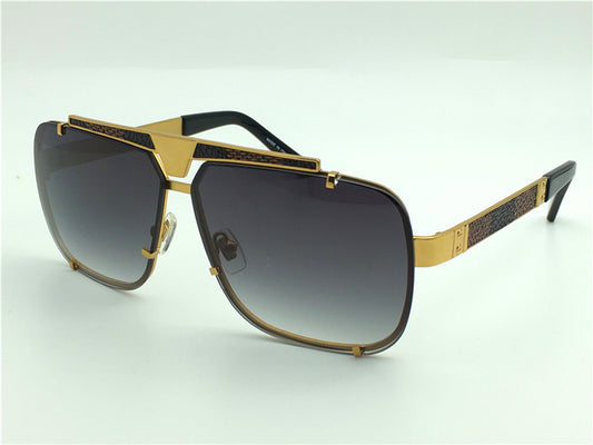 Frame Color: gold - new men brand sunglasses leather frame gold plated goggles style metal design vintage sunglasses 81060 UV400 lens top quality