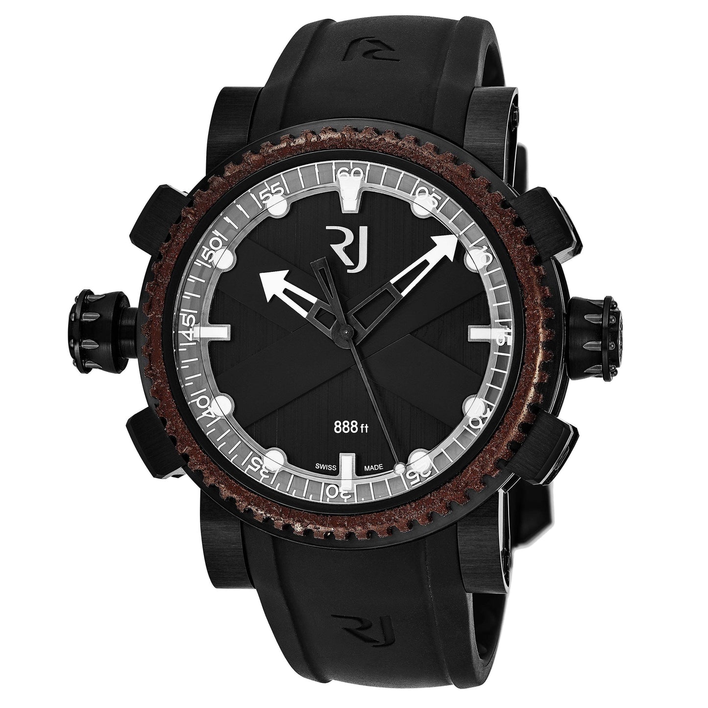 Romain Jerome Men's RJ.T.AU.DI.001.01 'Octopus' Black Dial Rubber Strap Titanic Rusted Steel Bezel Divers Automatic Watch